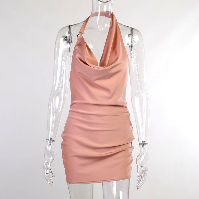Satin-Partykleid, rückenfrei, V-Ausschnitt, Mini