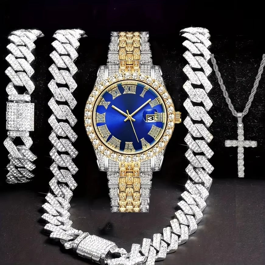 Hip Hop Armbanduhr-Set mit Diamanten