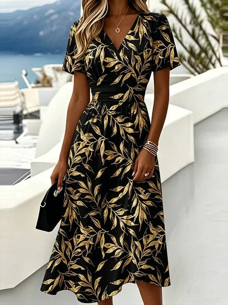 Geblümtes V-Ausschnitt Kurzarmkleid mit 3D-Print – Bild 12 | LuxeStyle