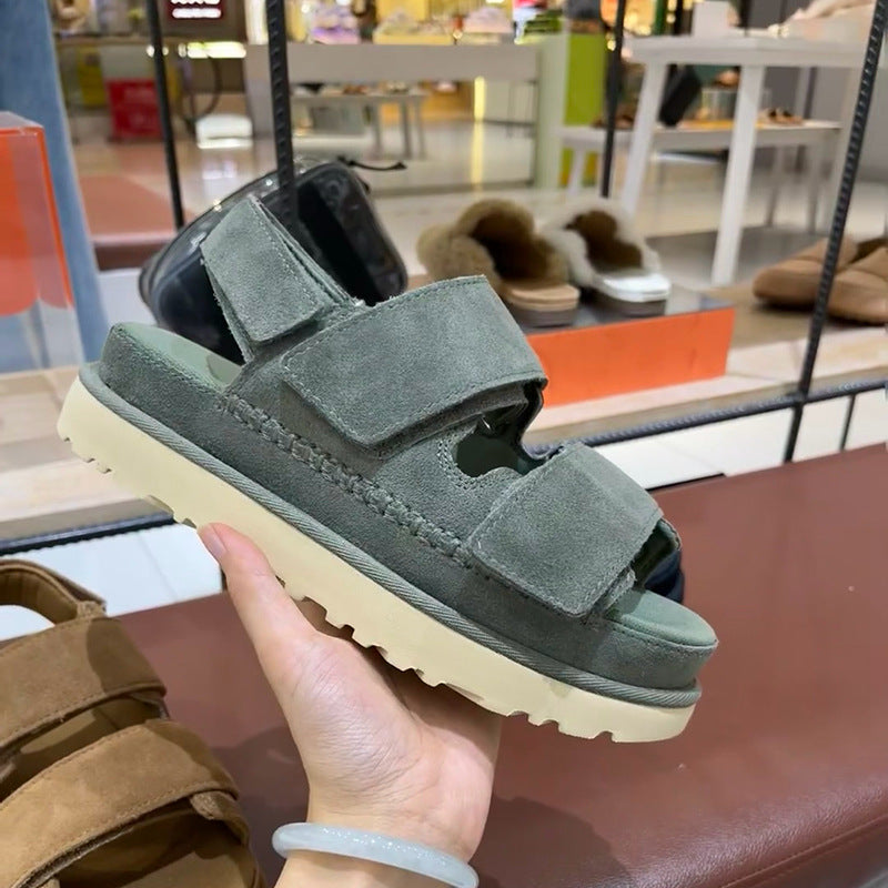 Leder-Sandalen mit Klettverschluss und Plateau – Bild 8 | LuxeStyle