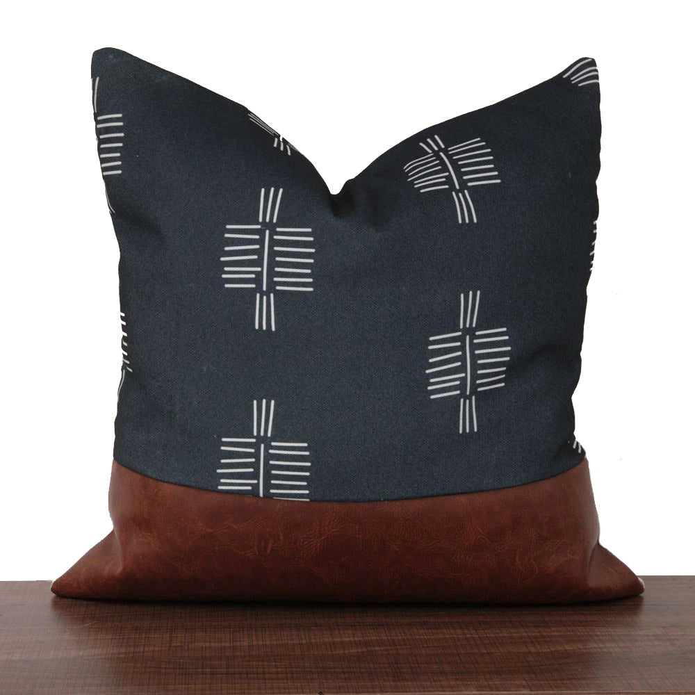 Nordisches Kissen mit geometrischer PU-Leder-Steppung – Bild 2 | LuxeStyle