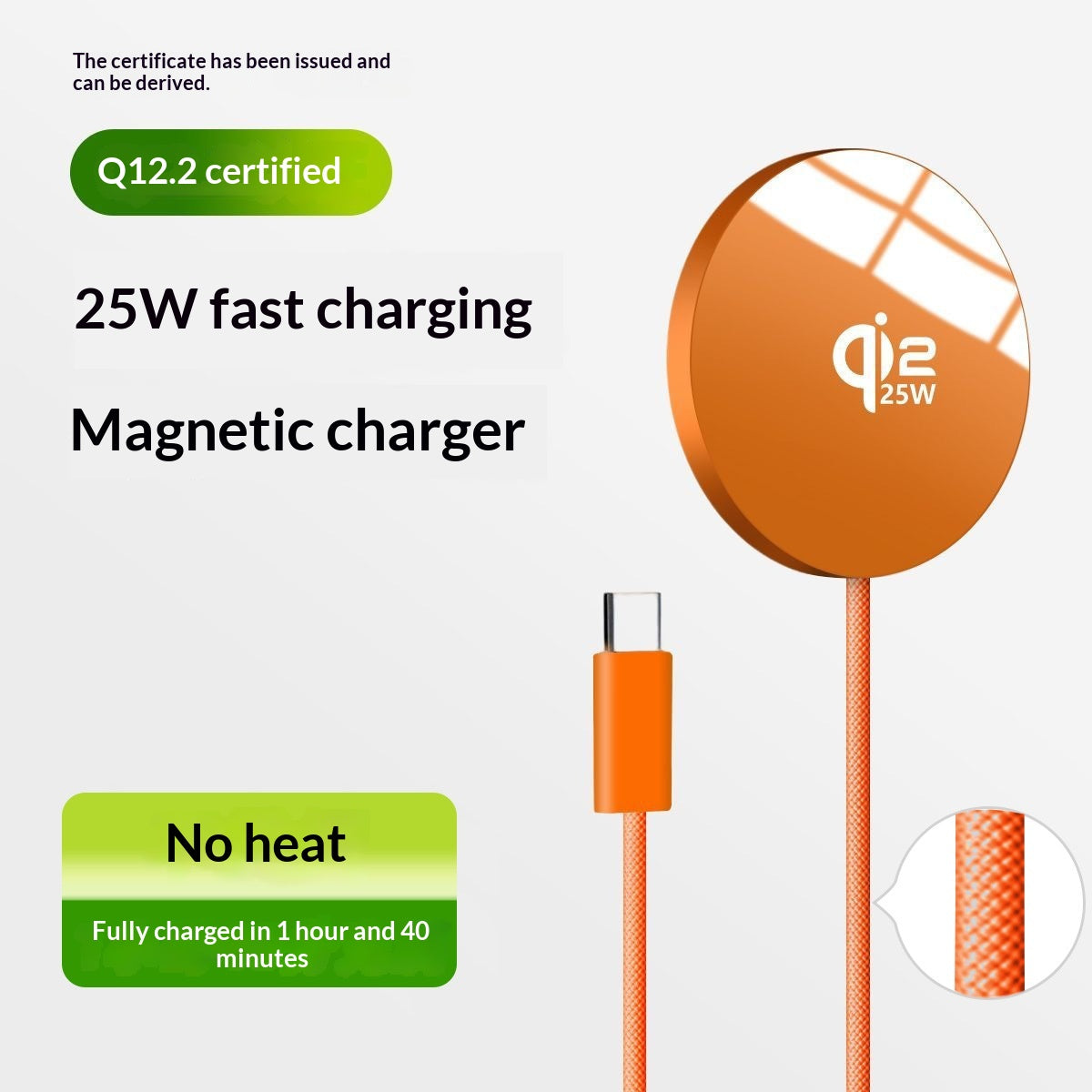 Tragbares magnetisches Wireless-Ladegerät mit Kabel