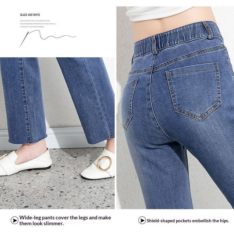 Dünne, diamantbesetzte Straight-Leg-Hosen