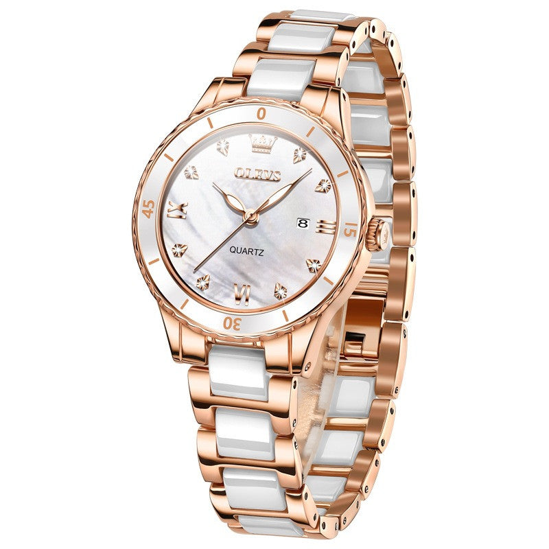 Elegante Keramik-Damenuhr mit Quarzwerk