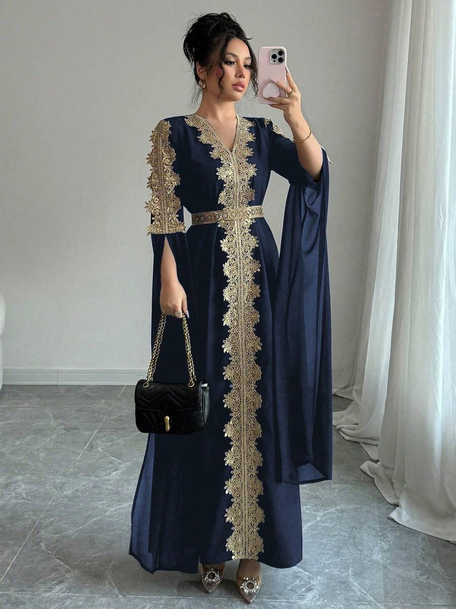 Besticktes V-Ausschnitt Maxikleid
