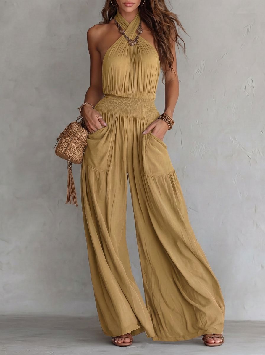 Ärmelloser Jumpsuit mit weitem Bein