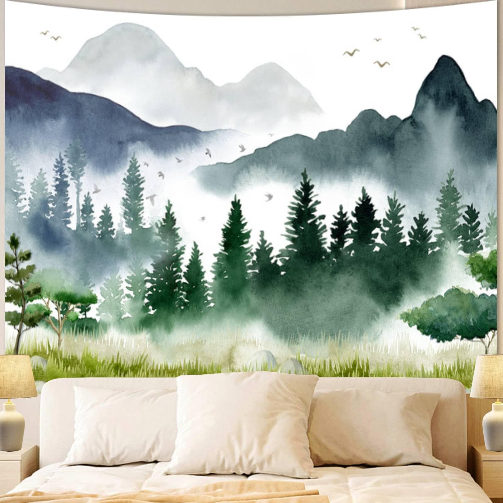 Wandbehang mit Bergnebel-Muster