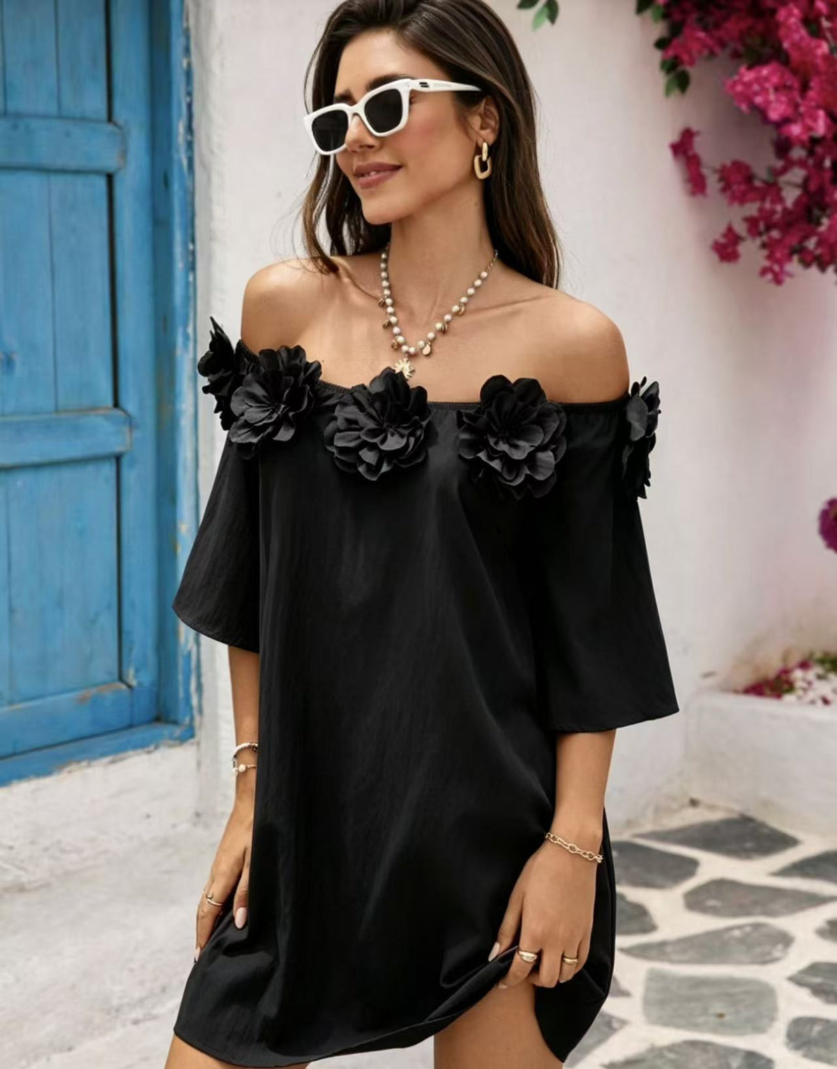Blumenkleid schulterfrei mit 3/4-Ärmeln – Bild 9 | LuxeStyle