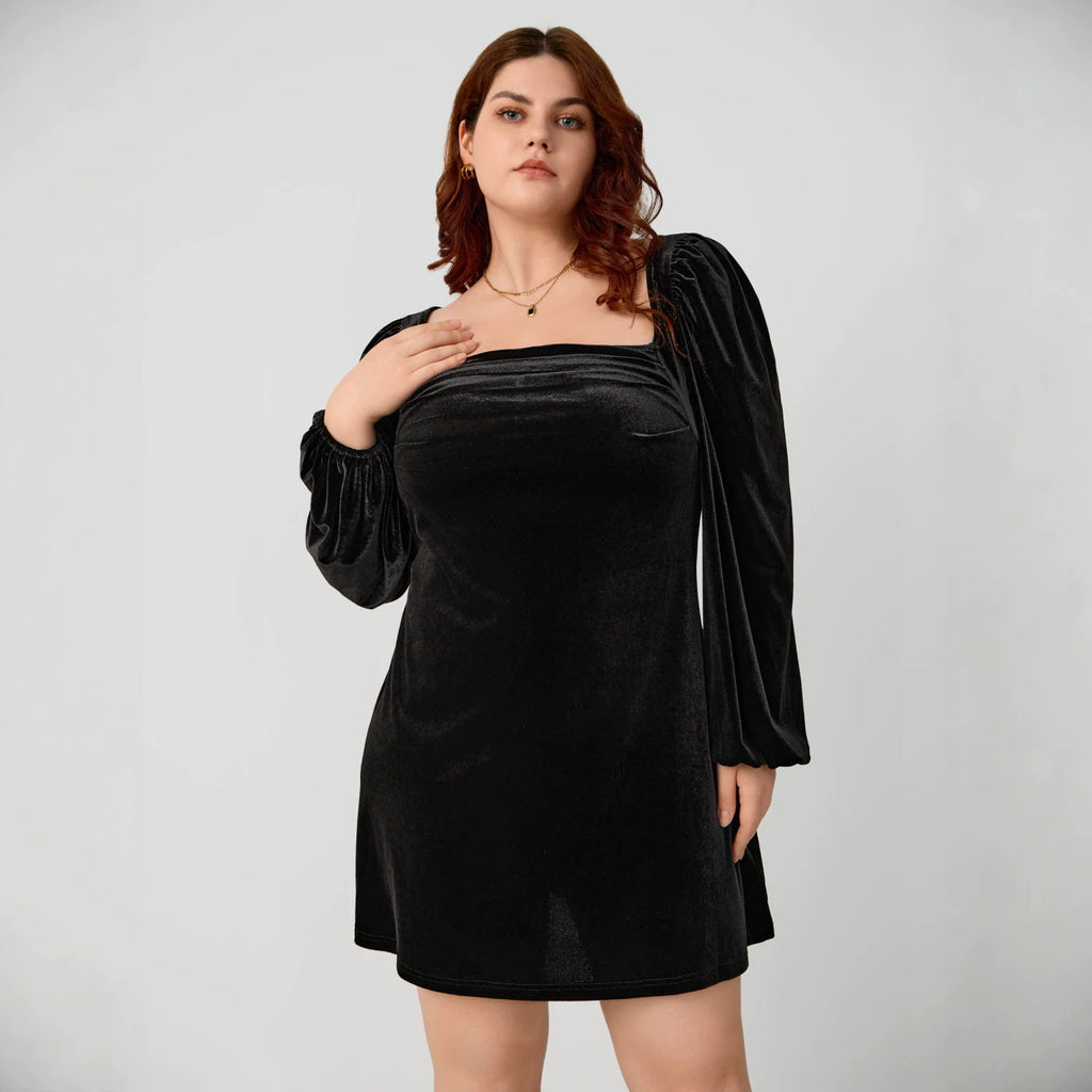 Damen Velourskleid mit Trägern und Puffärmeln