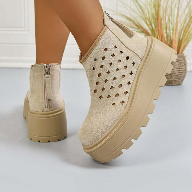 Perforierte Plateau-Ankle Boots