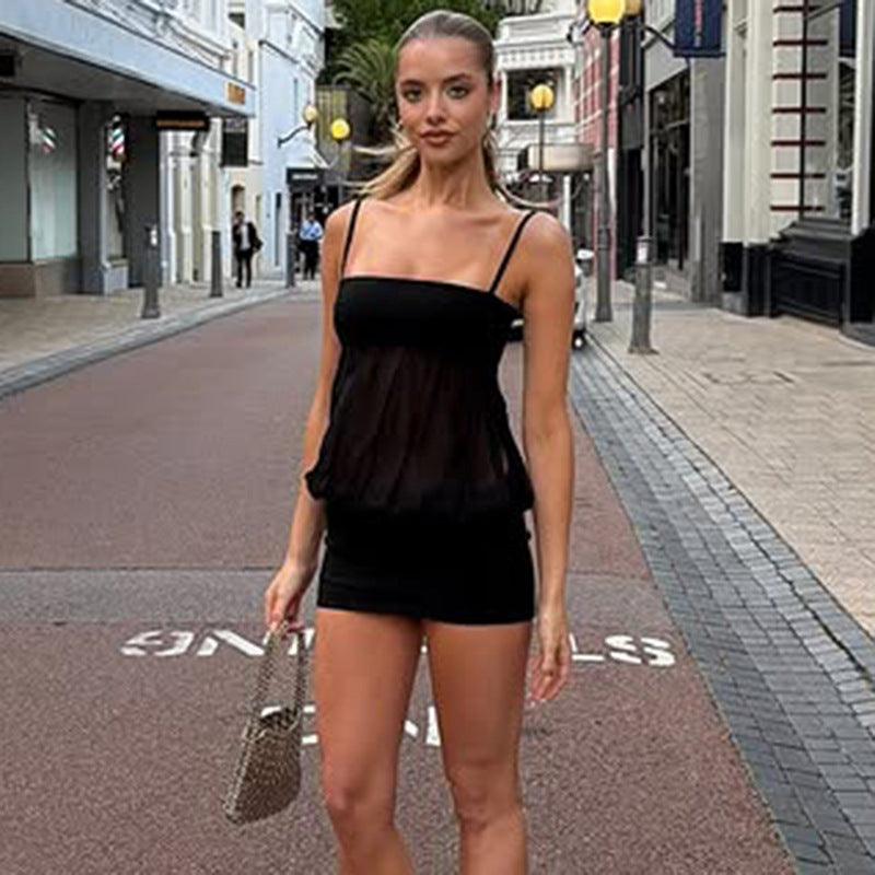 Off-Shoulder Mesh Trägerkleid – Bild 2 | LuxeStyle