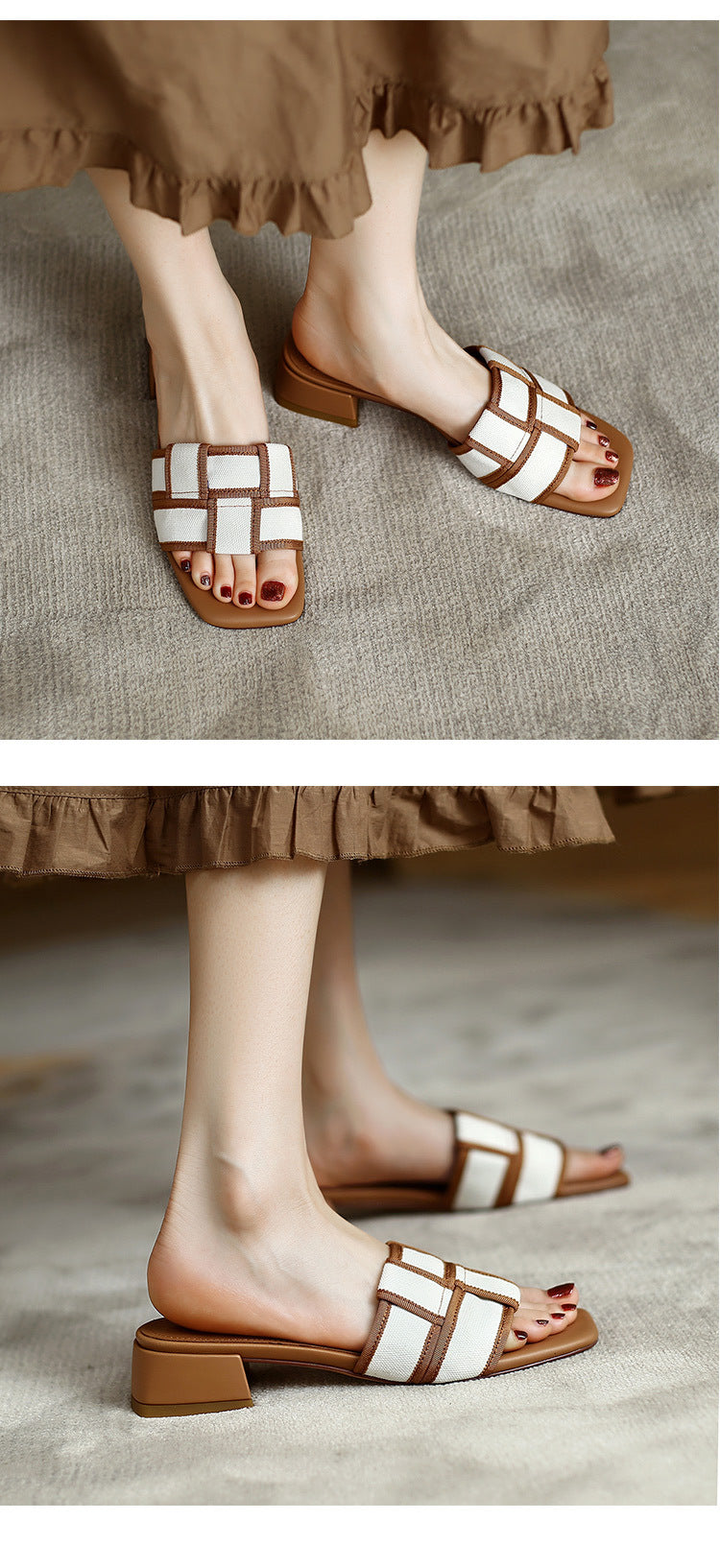 Karierte Mid-Heel Sandalette mit eckiger Spitze – Bild 4 | LuxeStyle