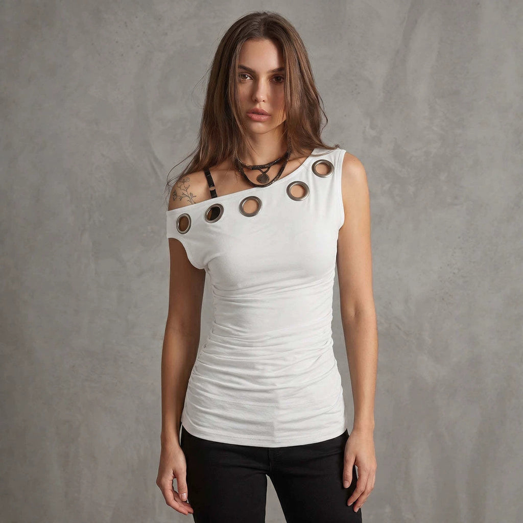 Ärmelloses Off-Shoulder Top mit Lochmuster