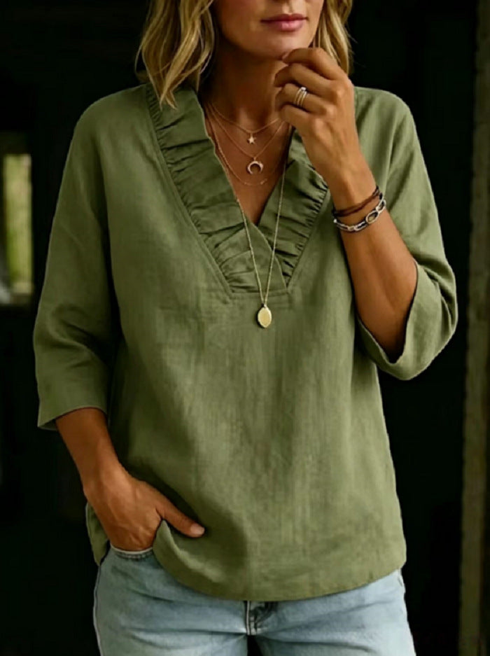 Damen Bluse aus Baumwoll-Leinen-Mix