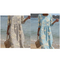Langes A-Linien-Kleid mit Rundhals und Print