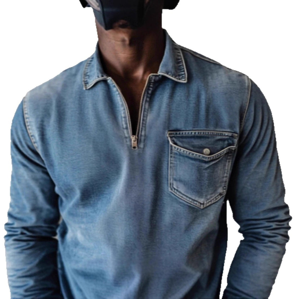 Herren Denim Langarmshirt mit halbem Reissverschluss