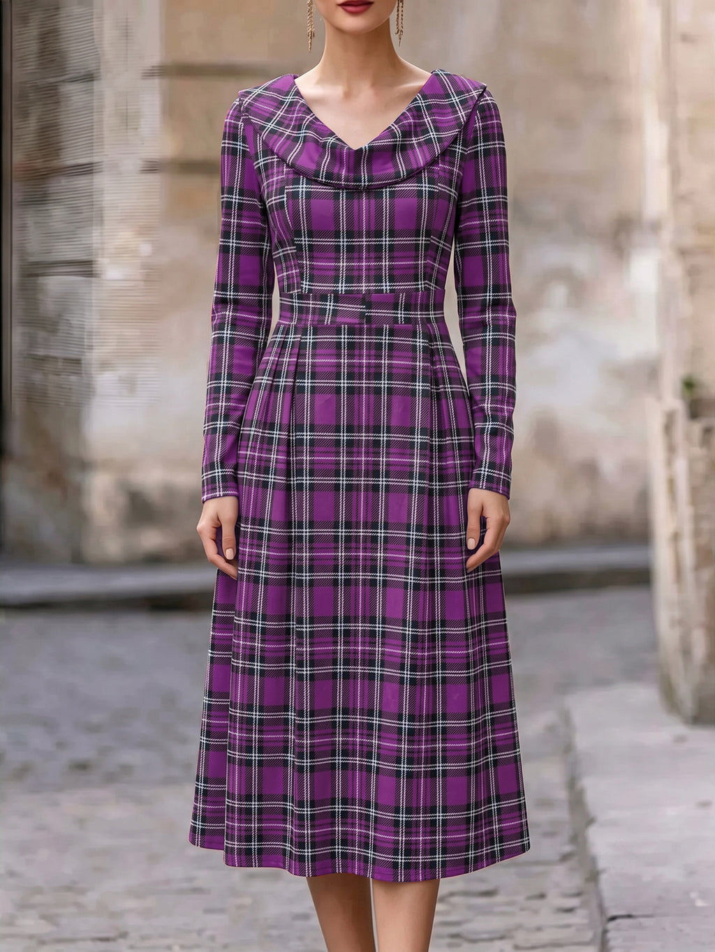 Herbst/Winter Bedrucktes A-Linien Kleid