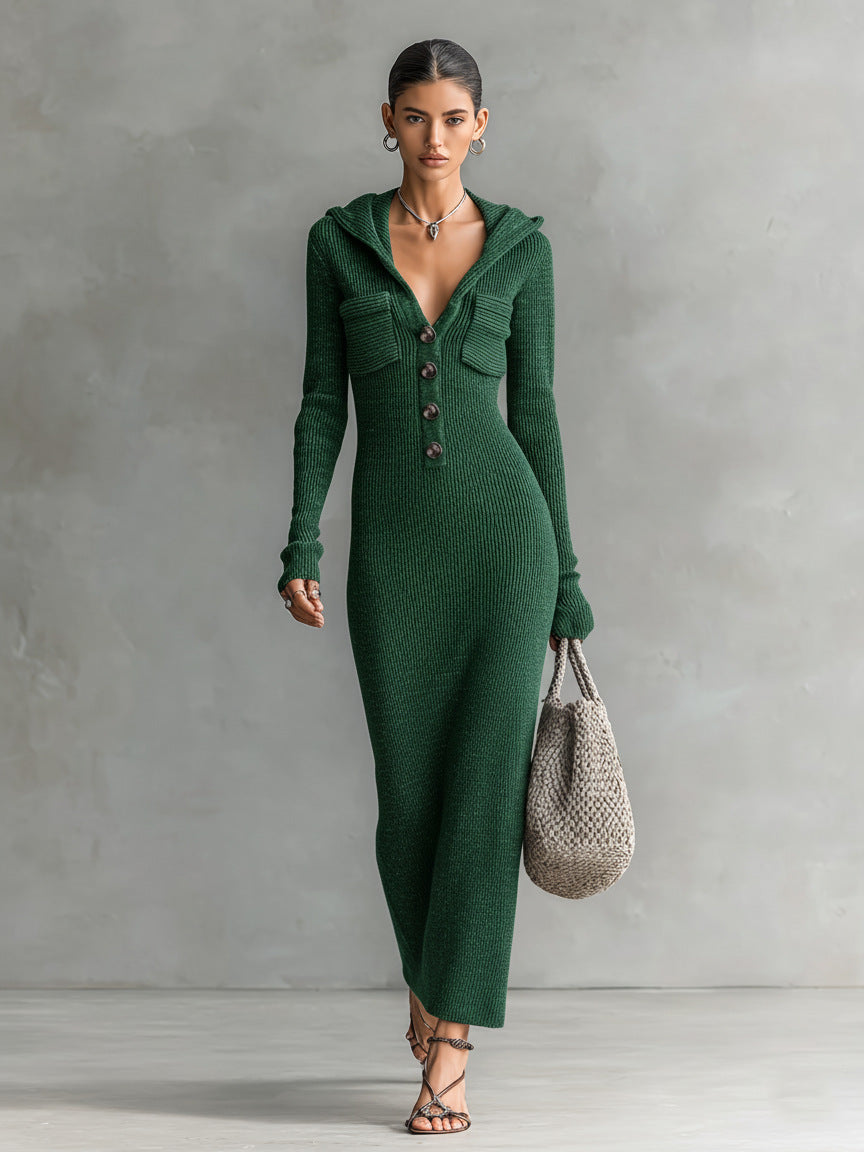 Strickkleid Slim-Fit mit Kapuze und Halbrock