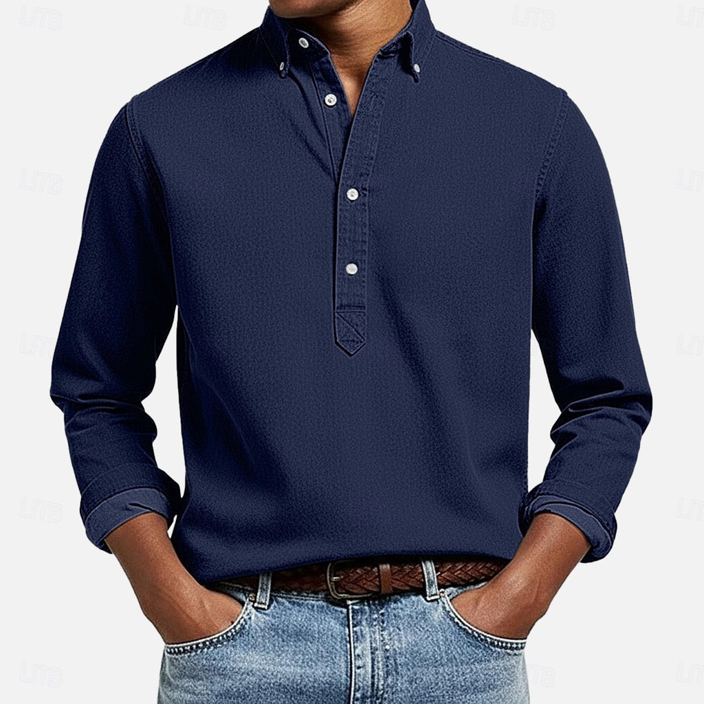Poloshirt mit Jacquard-Knopf, einfarbig – Bild 2 | LuxeStyle