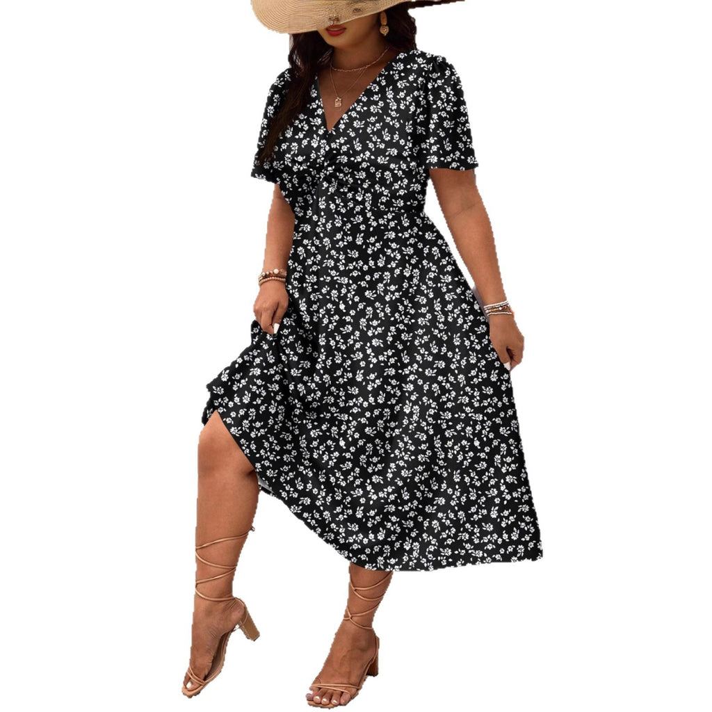 Sommerliches V-Neck Blumenkleid in grossen Grössen – Bild 2 | LuxeStyle