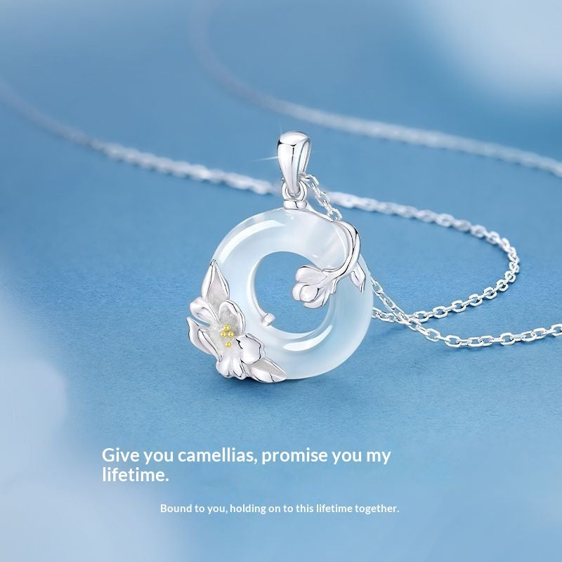 S925 Silber-Halskette «Camélia» – Blüten-Anhänger