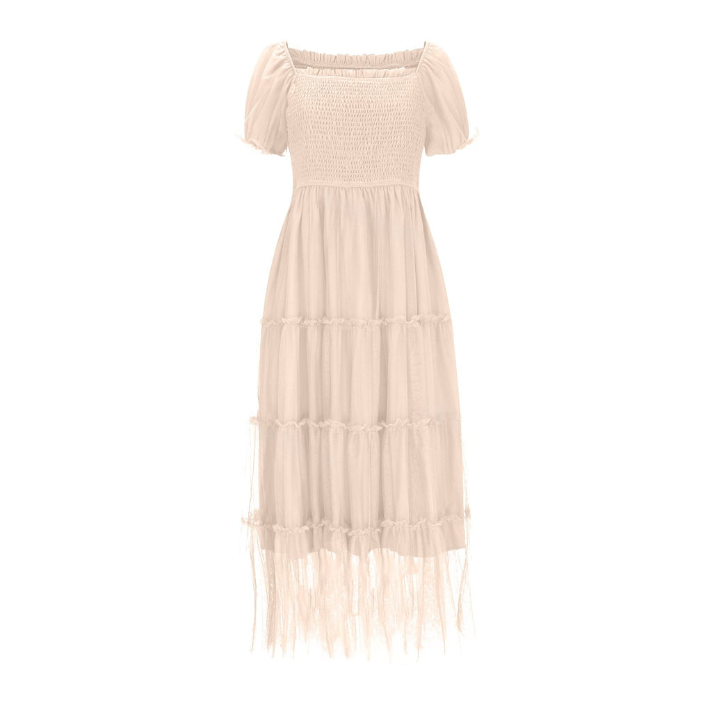Gerüschtes langes Mesh-Kleid mit eckigem Ausschnitt – Bild 5 | LuxeStyle