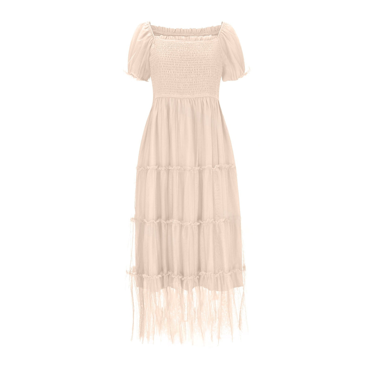 Gerüschtes langes Mesh-Kleid mit eckigem Ausschnitt – Bild 5 | LuxeStyle