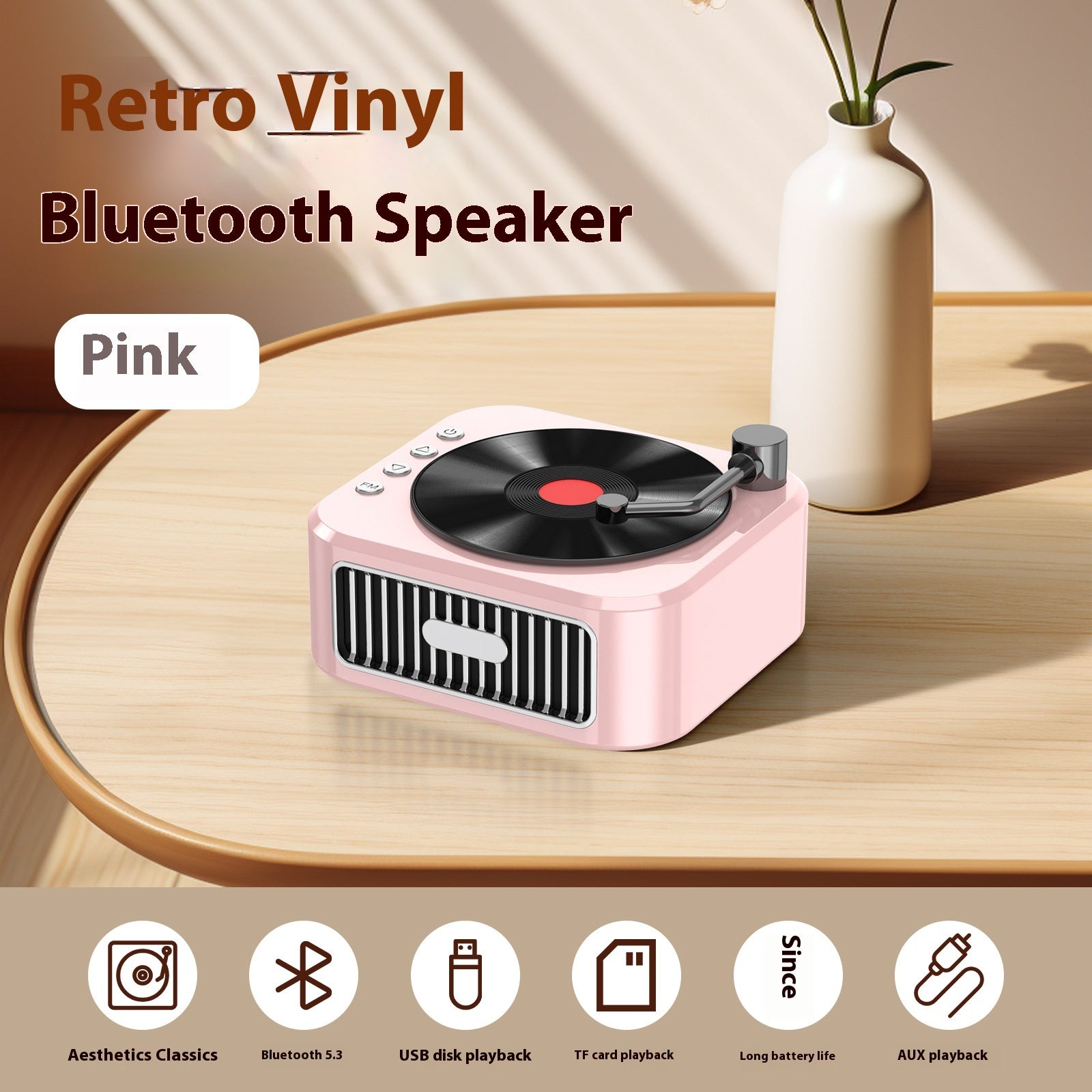 Retro Bluetooth-Lautsprecher mit Plattenspieler-Design