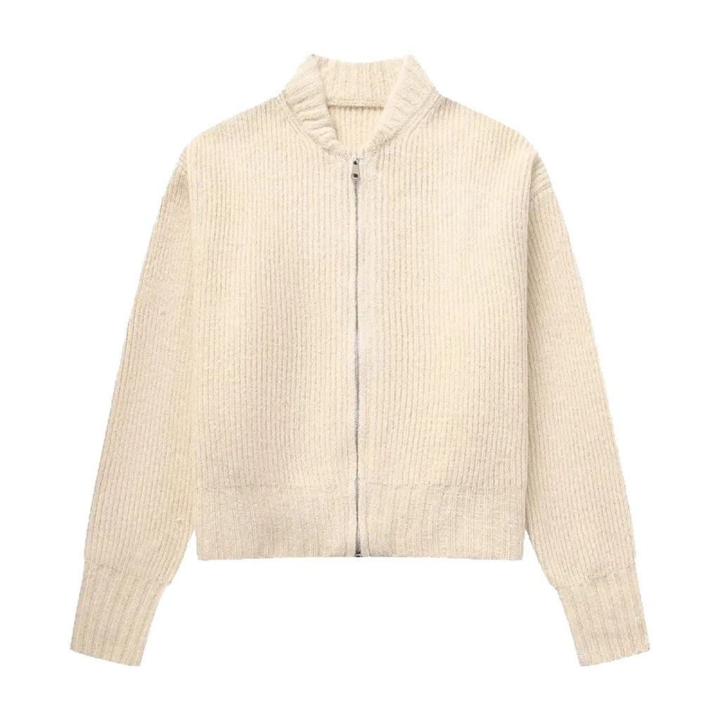 Damen Strickpullover mit Rundhals und Reissverschluss