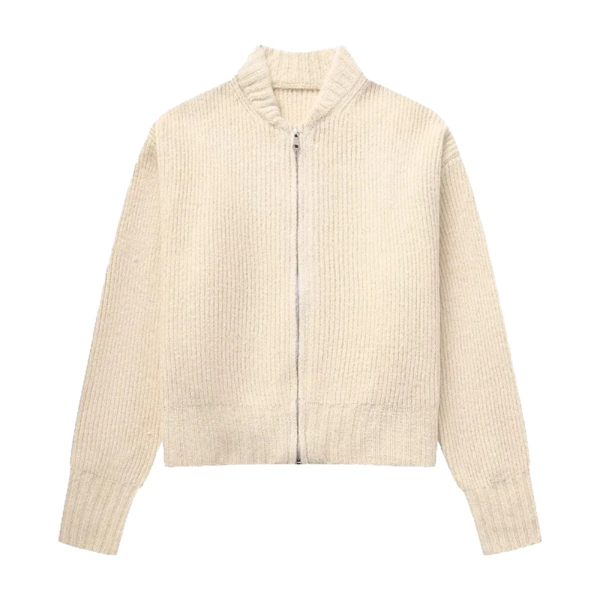 Damen Strickpullover mit Rundhals und Reissverschluss