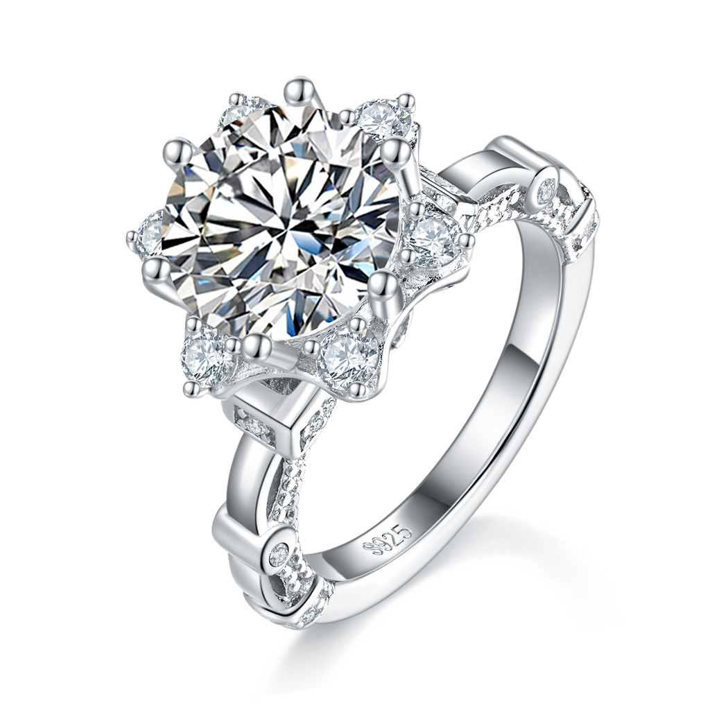 Moissanit-Ring aus 925er Sterlingsilber mit Sternen-Halo