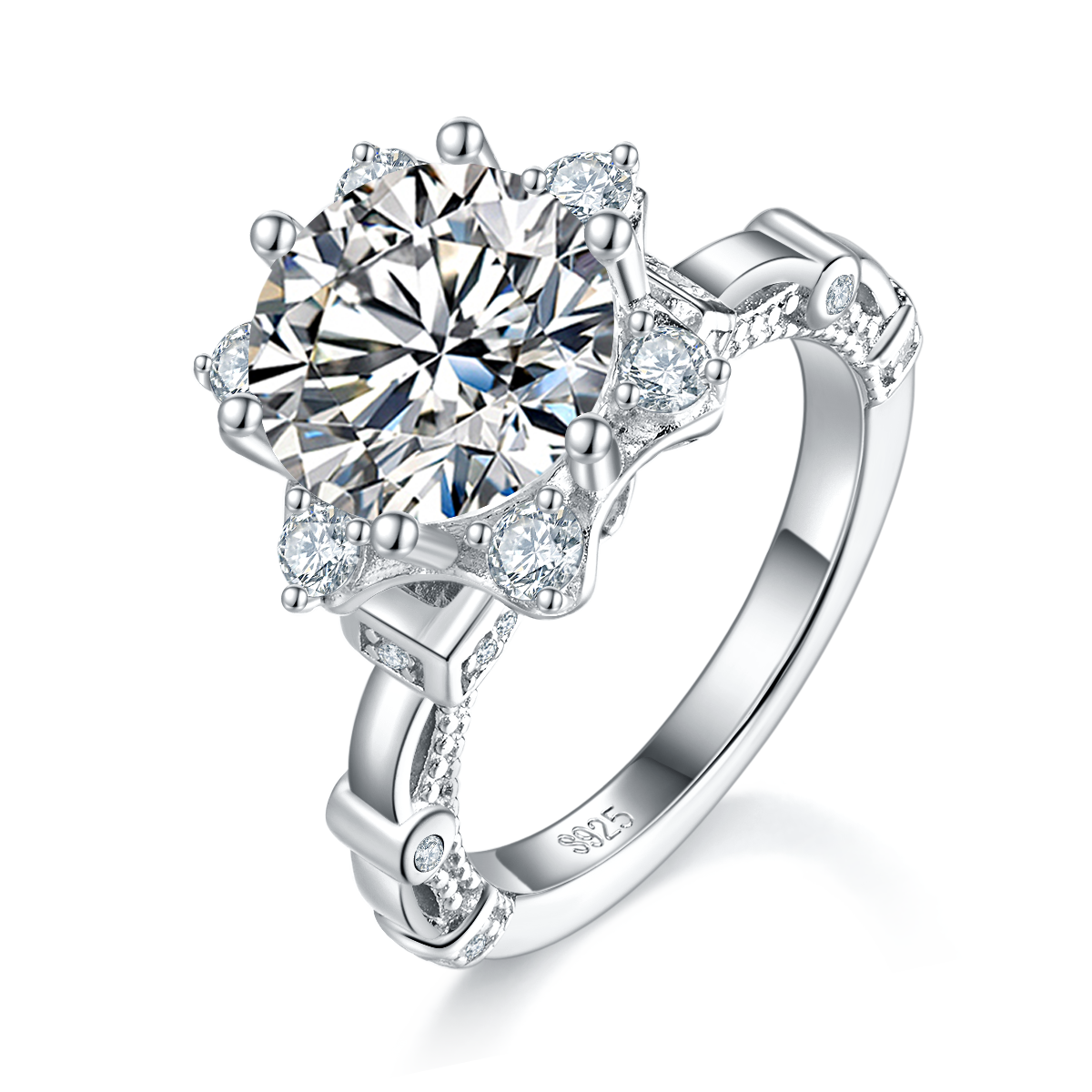 Moissanit-Ring aus 925er Sterlingsilber mit Sternen-Halo