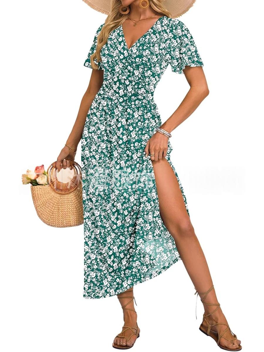 Tailliertes A-Linien Blumenkleid mit Schlitz