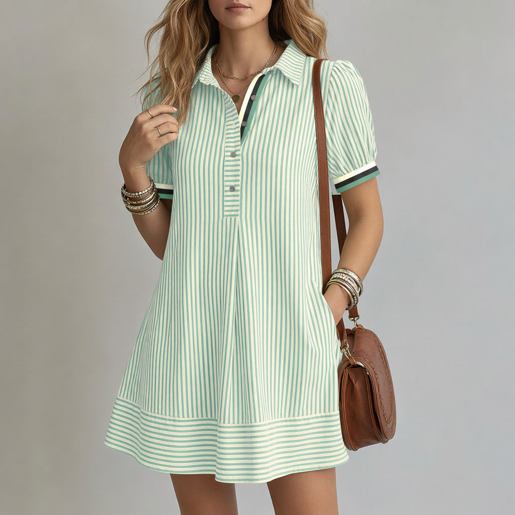 Gestreiftes Kleid mit Puffärmeln – Bild 4 | LuxeStyle