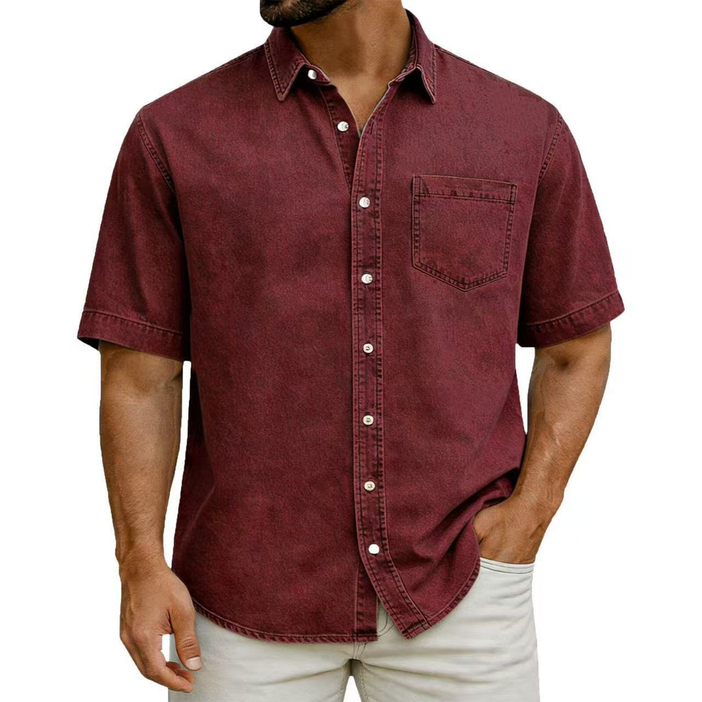 Herren Kurzarm-Casual-Shirt Sommer Sandgewaschen