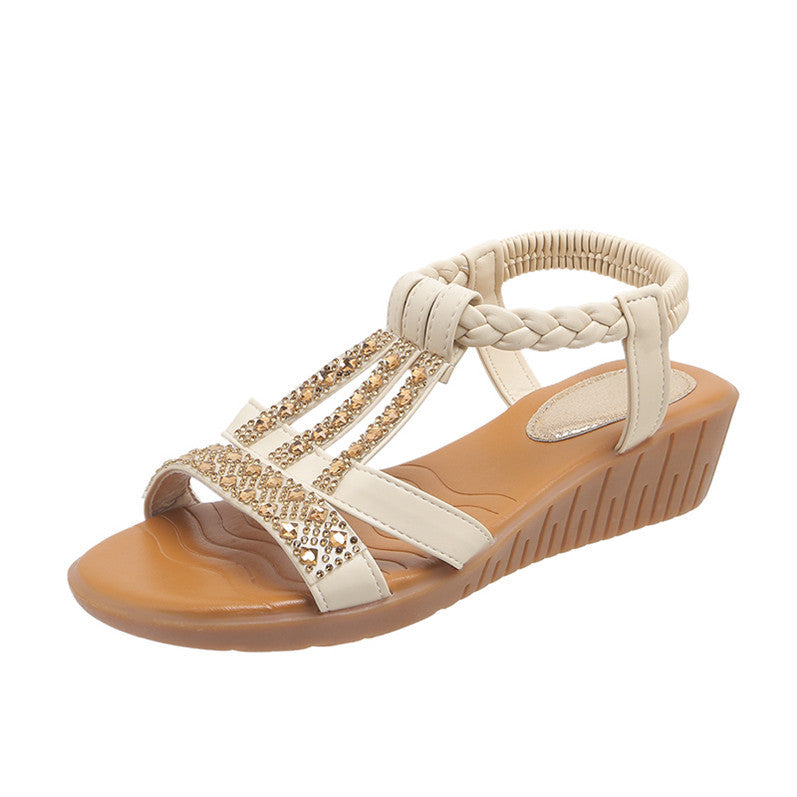 Keilabsatz-Sandalen mit Strass und Peep Toe – Bild 4 | LuxeStyle