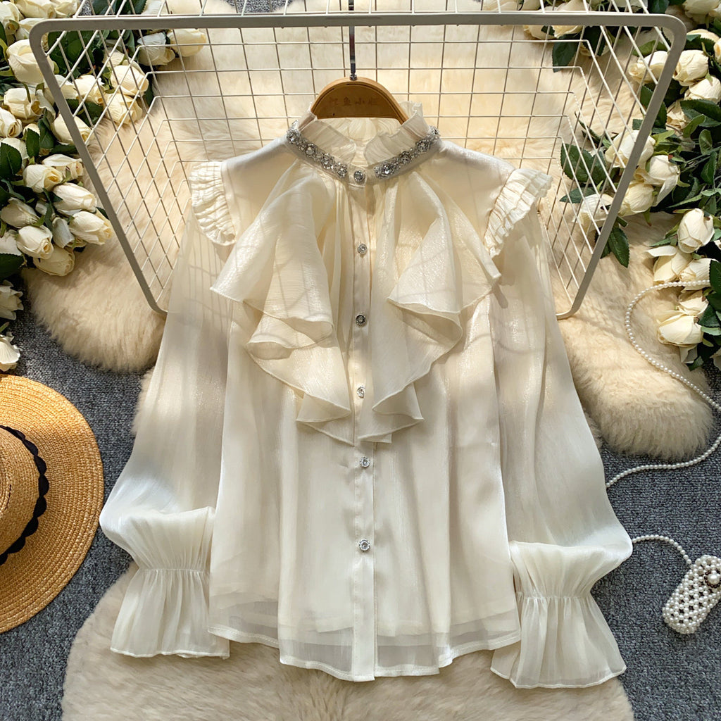 Elegantes Rüschen-Shirt mit Perlen