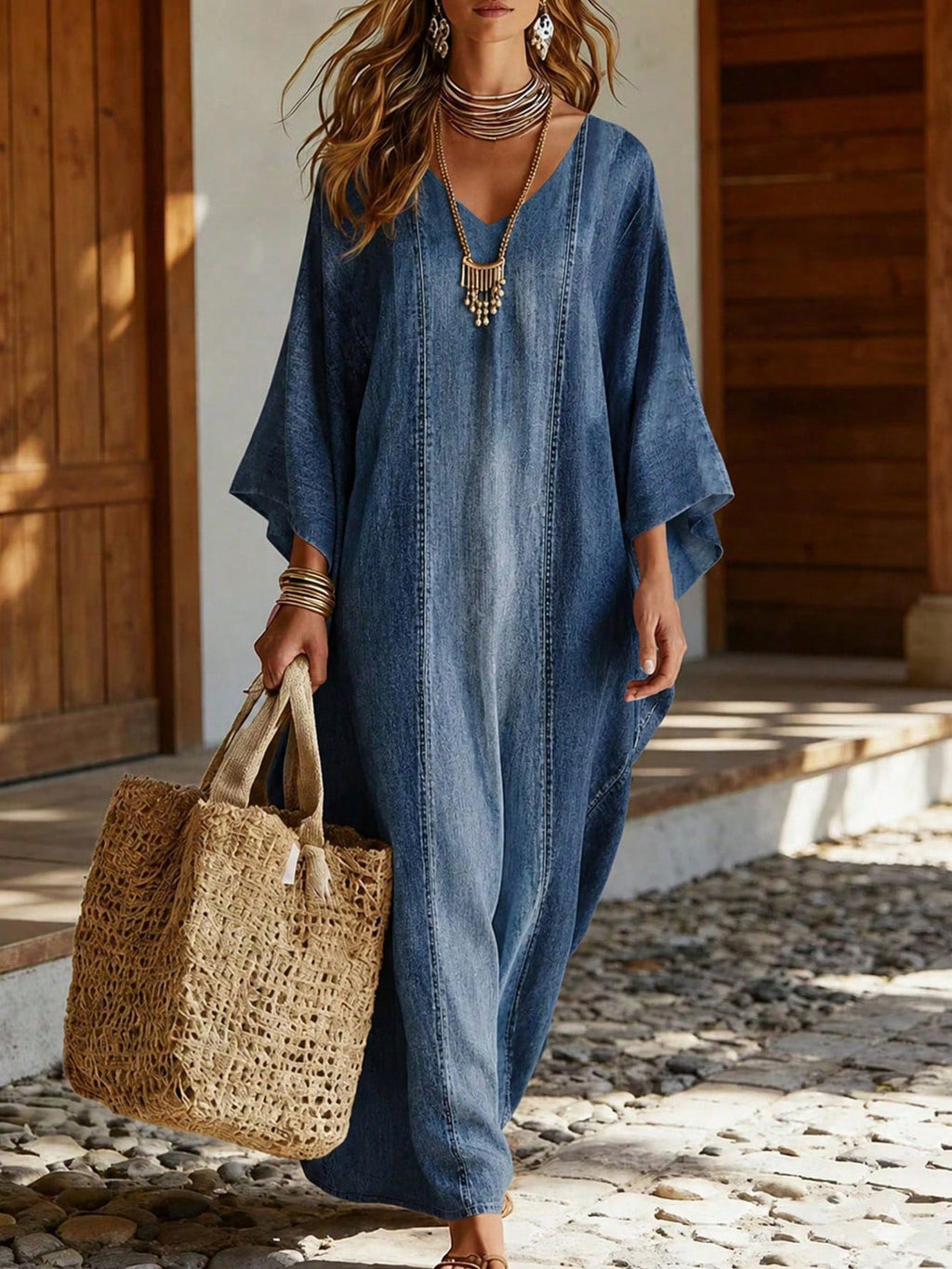 Weitläufiger Damen-Kleid mit Batwing-Ärmeln – Bild 2 | LuxeStyle