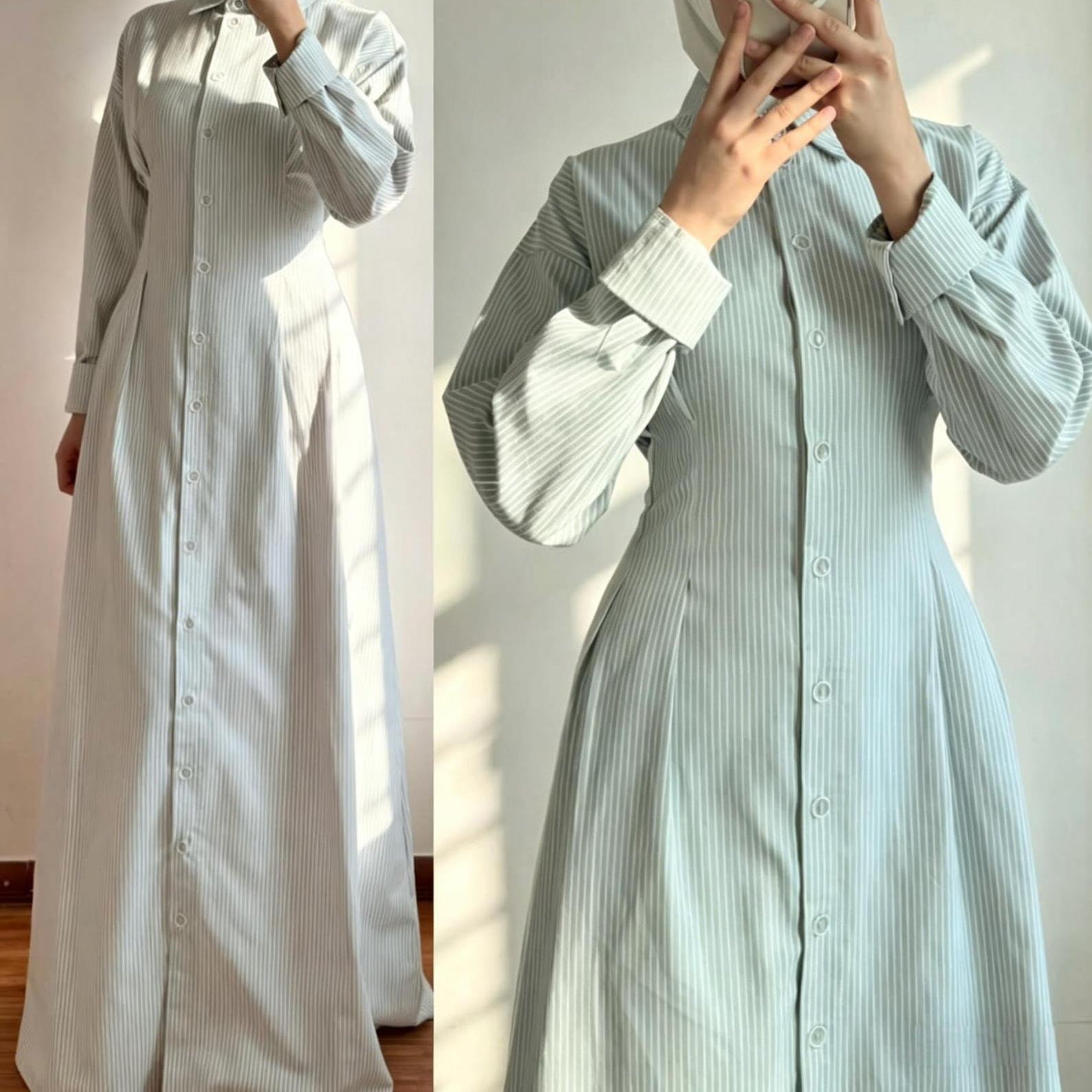 Gestreiftes Langarm-Hemdblusenkleid
