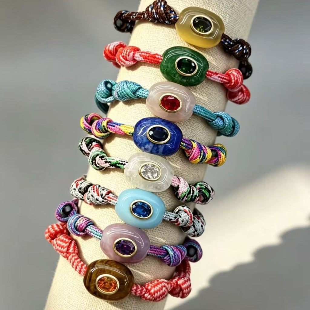 Naturstein Evil Eye Armband geflochten