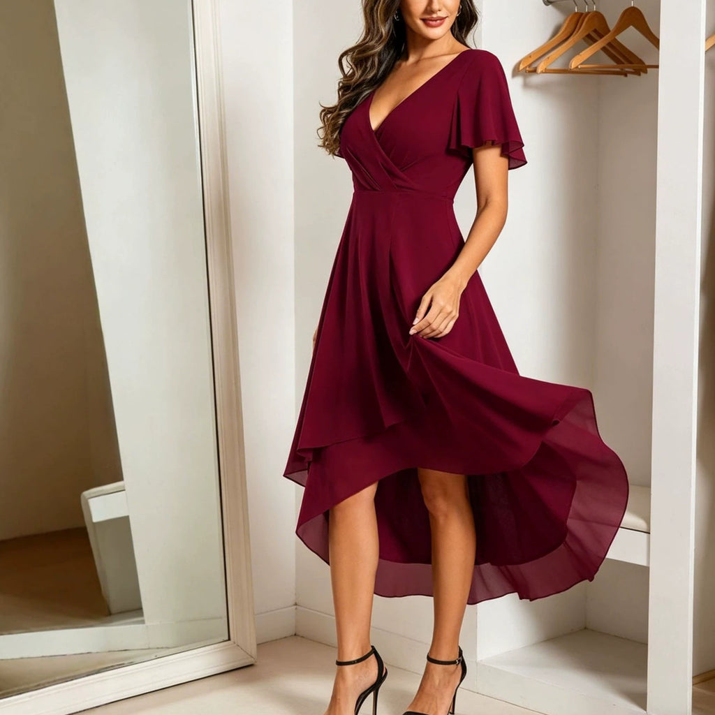 Midi-Kleid mit V-Ausschnitt und Rüschen – Bild 16 | LuxeStyle