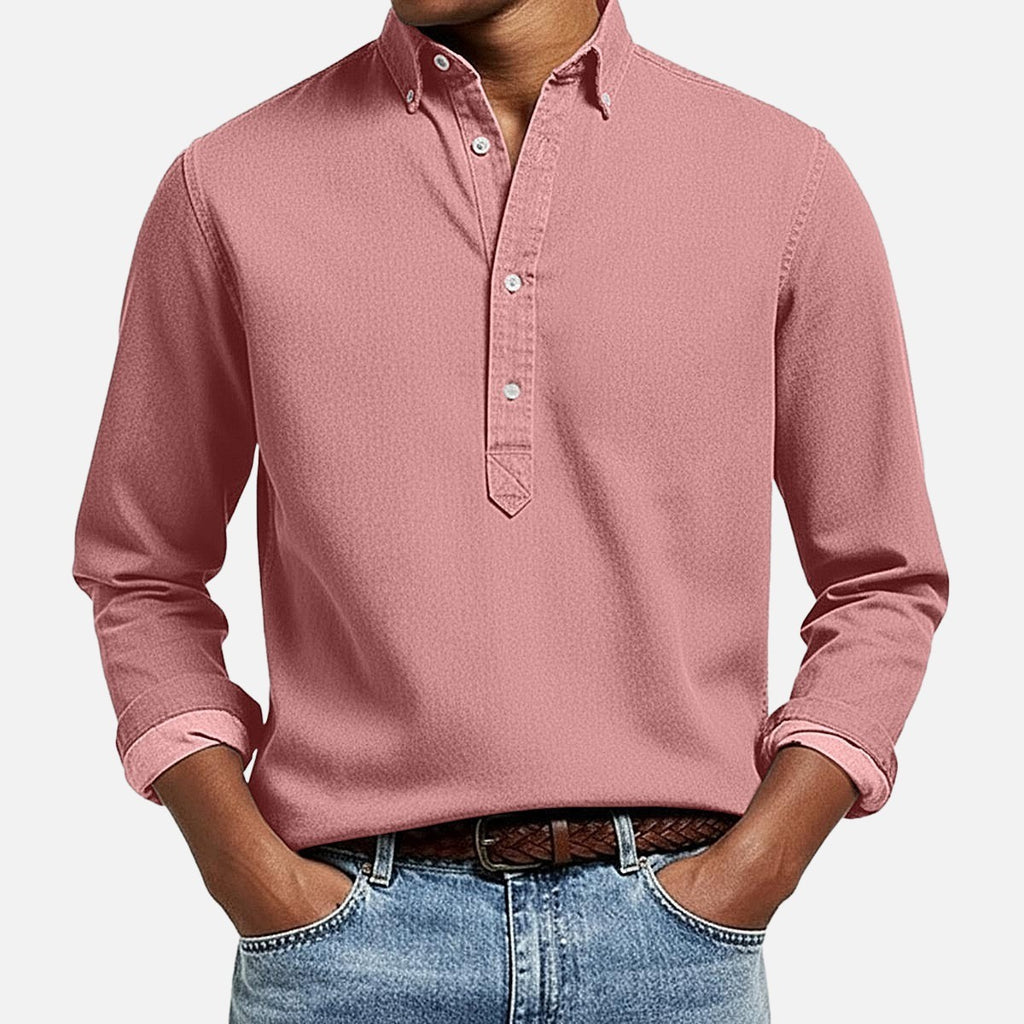 Poloshirt mit Jacquard-Knopf, einfarbig – Bild 3 | LuxeStyle