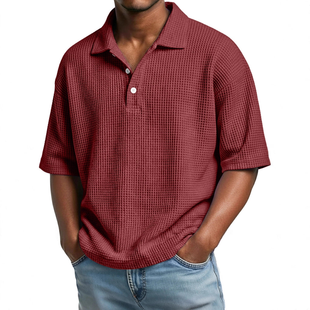 Polo-Shirt Waffelmuster Kurzarm mit Knopfkragen – Bild 3 | LuxeStyle