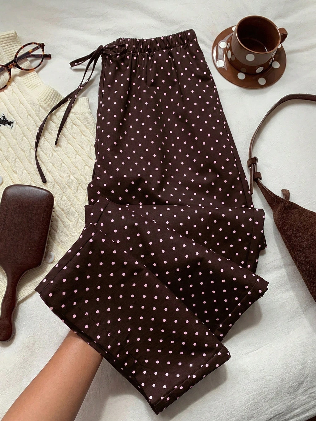 Weite Polka-Dot Hose mit Elastikbund