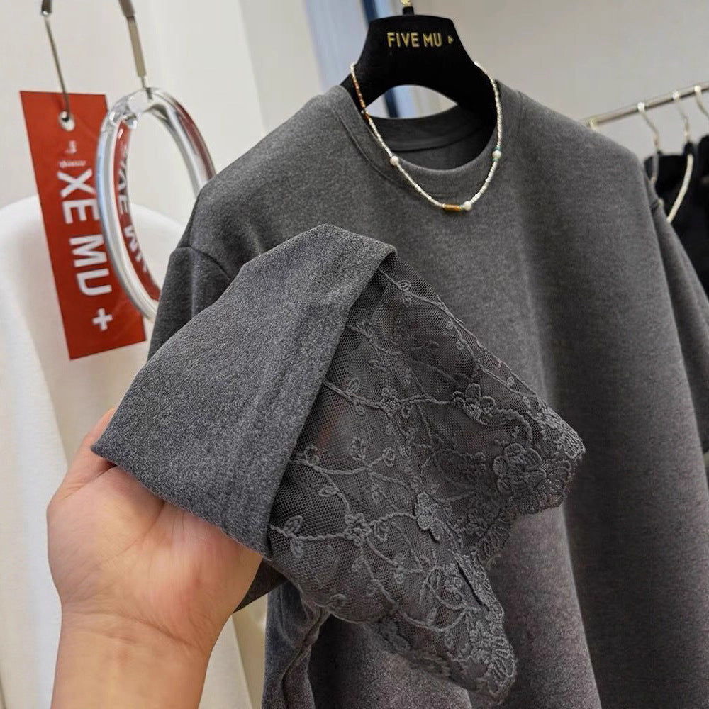 Spitzen-Langarmshirt aus Samt