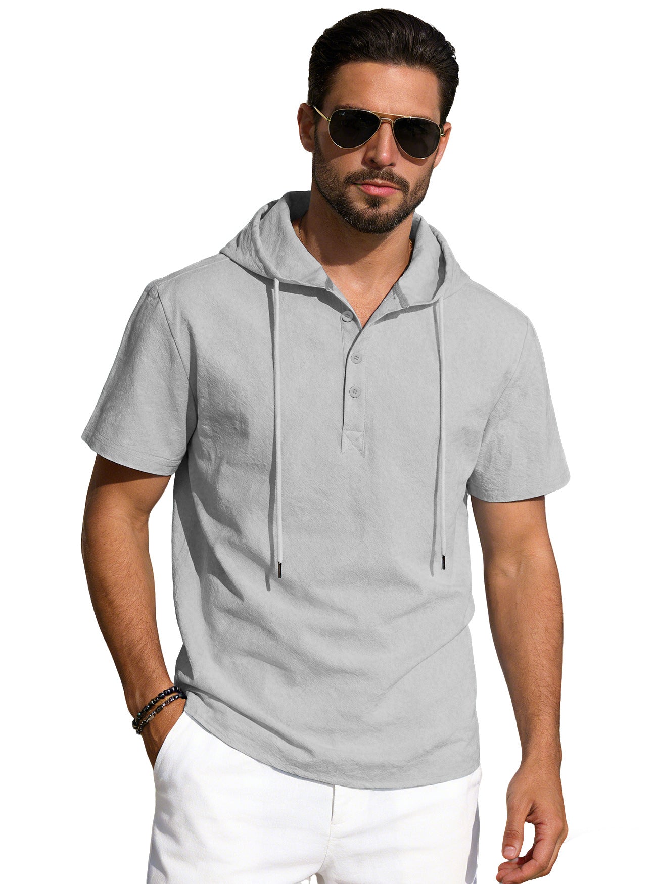 Herren Cotton-Linien Kurzarm-Einfarbig Hoodie