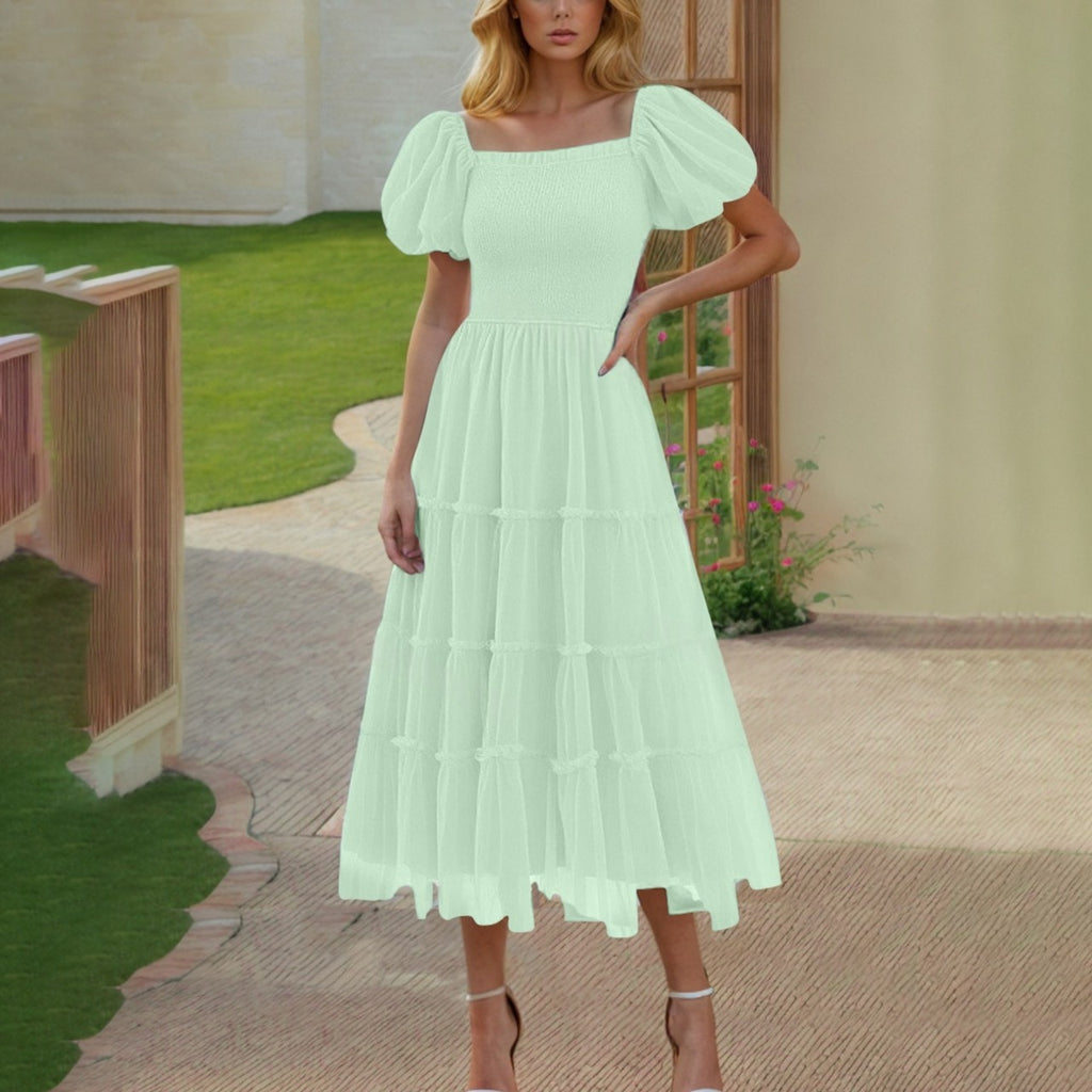 Gerüschtes langes Mesh-Kleid mit eckigem Ausschnitt – Bild 6 | LuxeStyle
