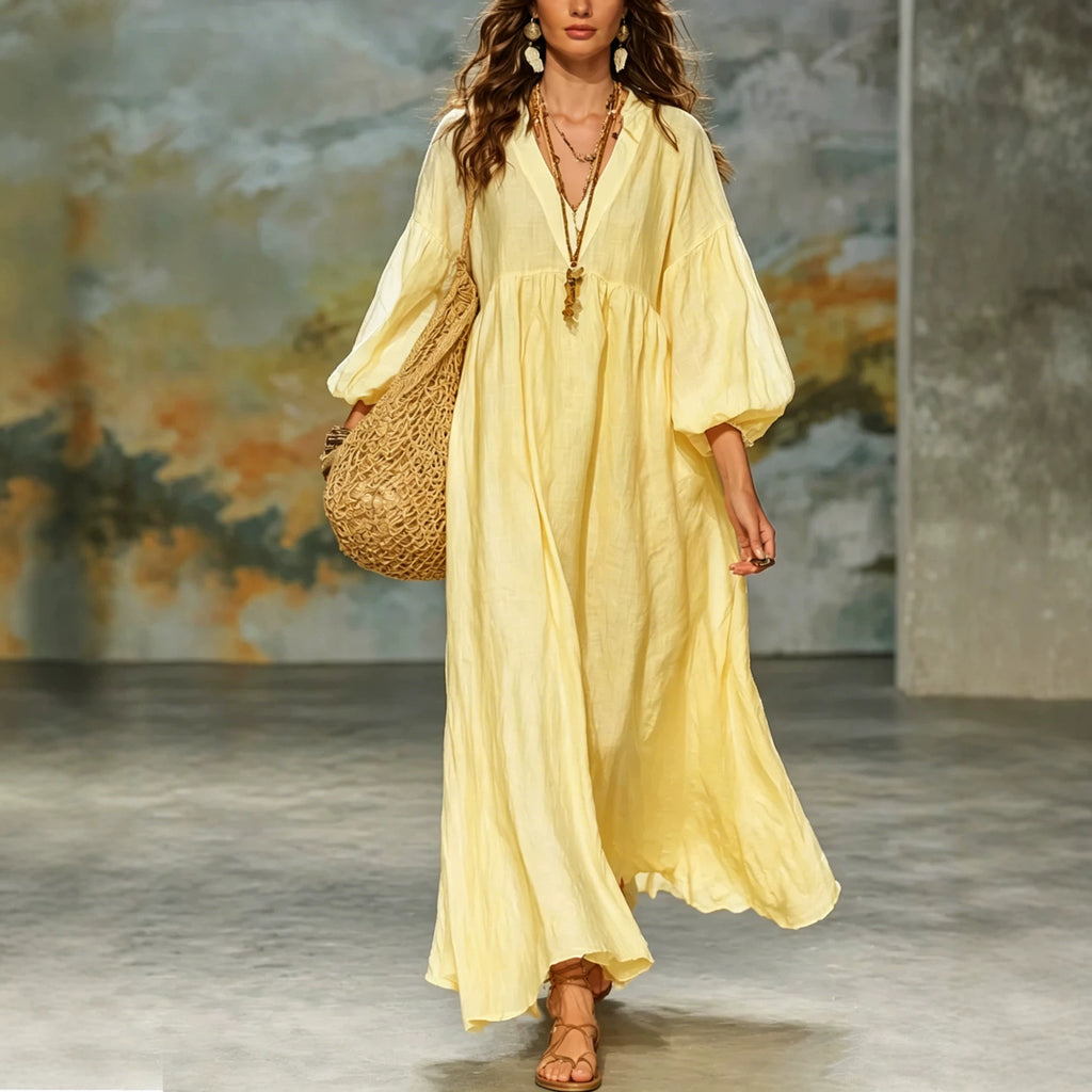 Deep-V-Kleid mit Laternenärmeln