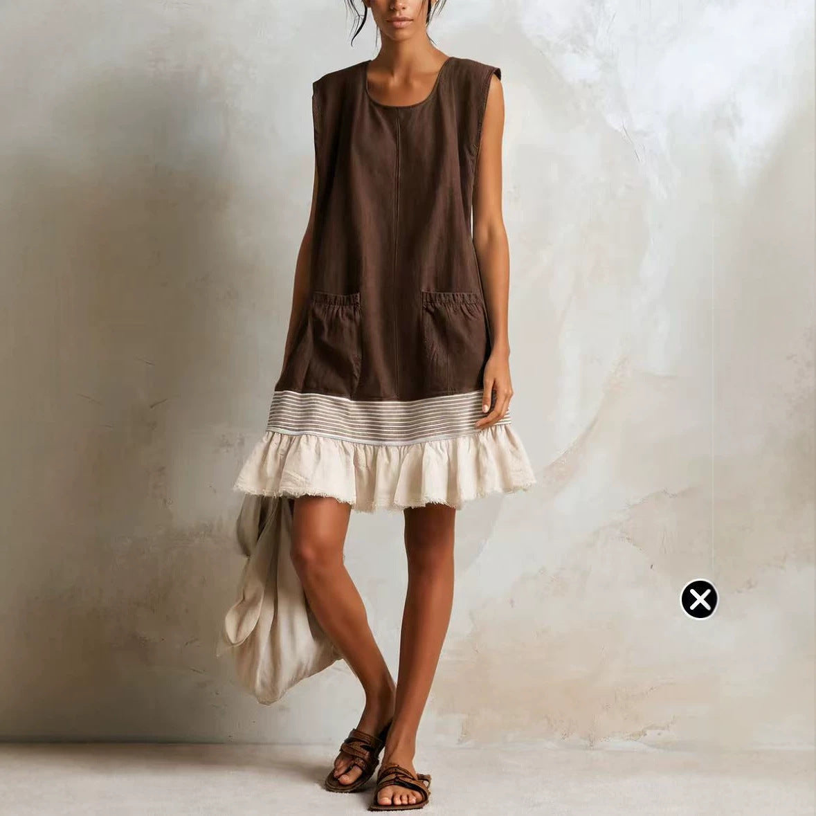 U-Hals Kleid mit Taillenübergang