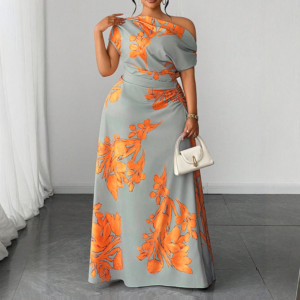 Elegantes Off-Shoulder A-Linien Kleid mit Print